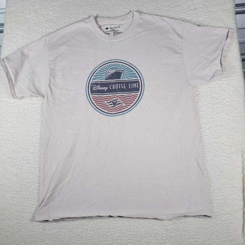 Disney Cruise Line T-Shirt Men XL Cream Graphic Ship Mickey Mouse Short Sleeve